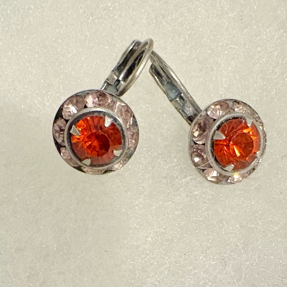 Vibrant Orange and Silver Crystal Earrings